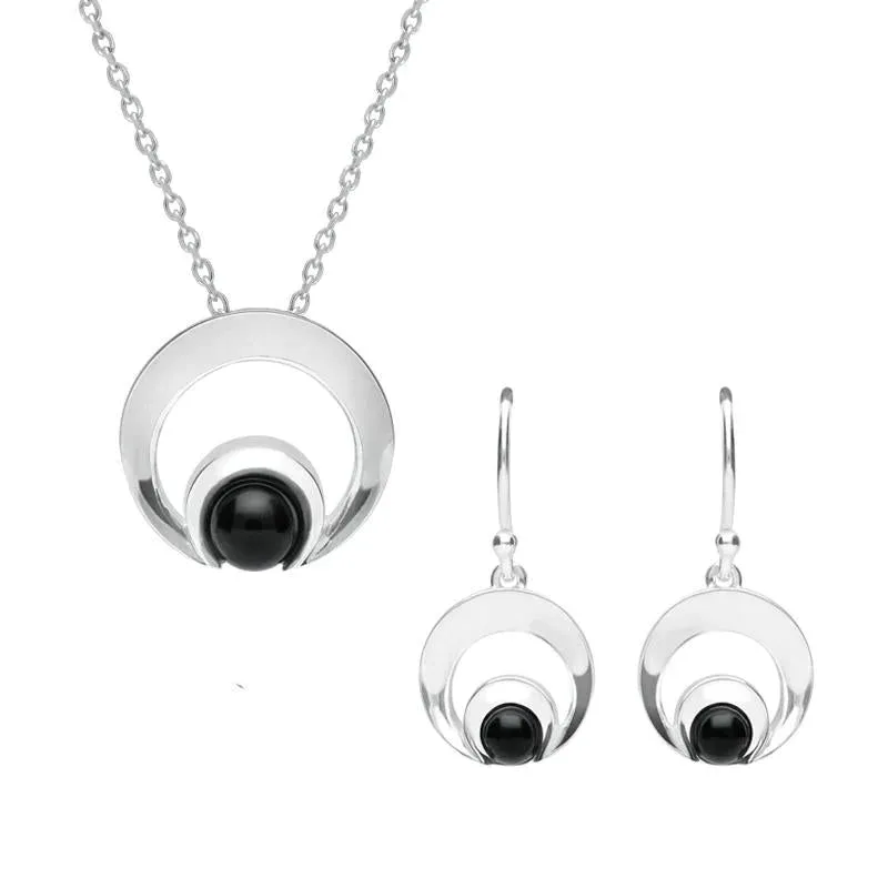 Sterling Silver Whitby Jet Round Open Circle Two Piece Set sold by Jura Watches