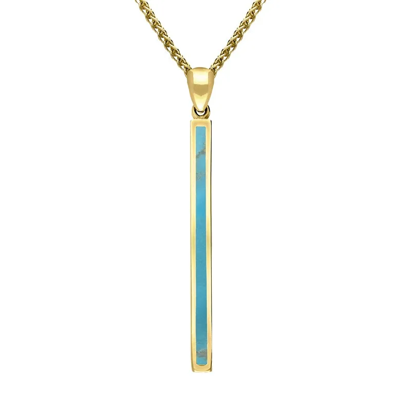 9ct Yellow Gold Turquoise Long Slim Oblong Necklace sold by Jura Watches