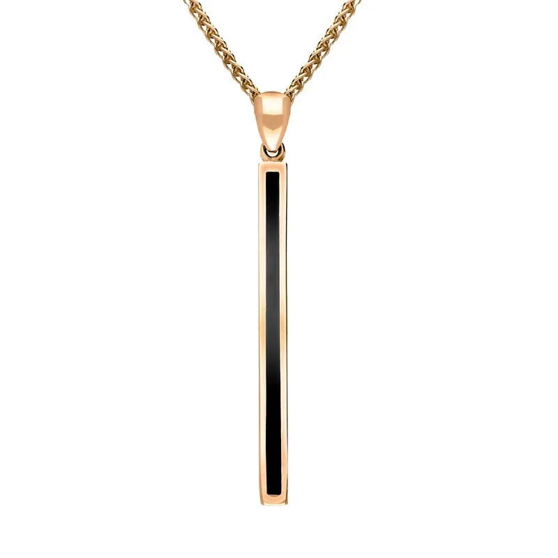 9ct Rose Gold Whitby Jet Long Slim Oblong Necklace sold by Jura Watches