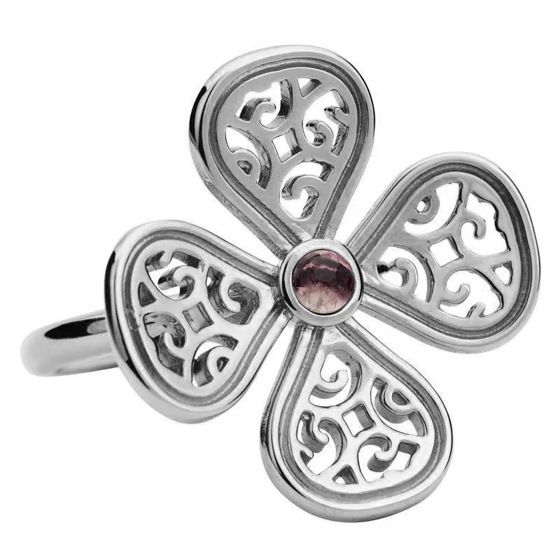 9ct White Gold Blue John Flore Four Petal Filigree Ring sold by Jura Watches