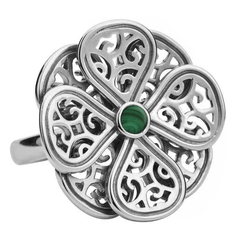 Sterling Silver Malachite Flore Eight Petal Flower Ring sold by Jura Watches