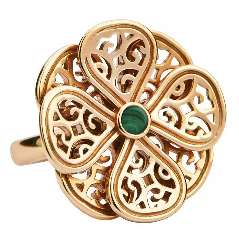 9ct Yellow Gold Malachite Flore Eight Petal Flower Ring sold by Jura Watches