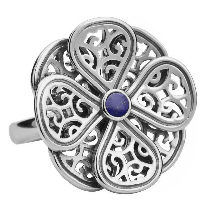 9ct White Gold Lapis Lazuli Flore Eight Petal Flower Ring sold by Jura Watches