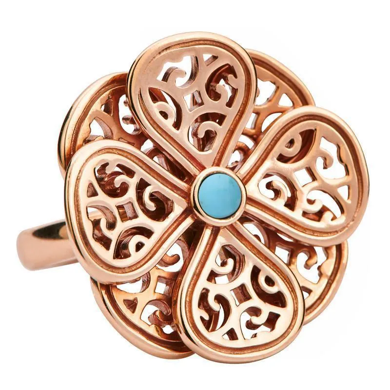9ct Rose Gold Turquoise Flore Eight Petal Flower Ring sold by Jura Watches