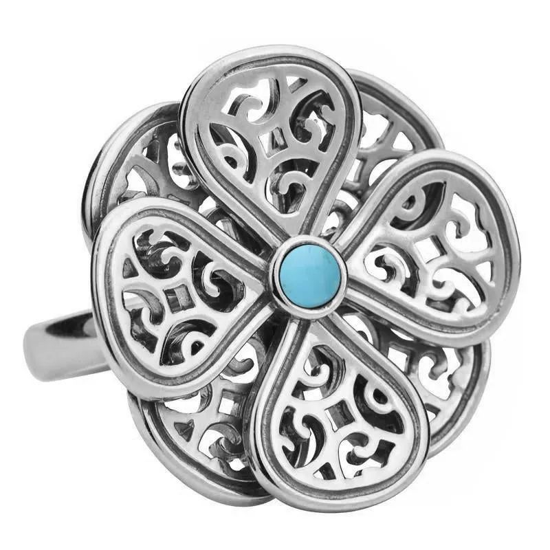 9ct White Gold Turquoise Flore Eight Petal Flower Ring sold by Jura Watches