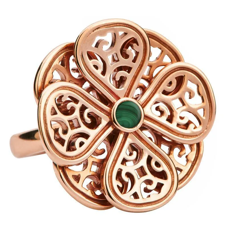 9ct Rose Gold Malachite Flore Eight Petal Flower Ring sold by Jura Watches