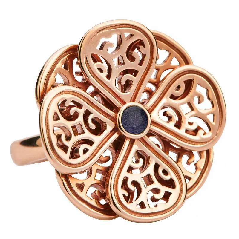 9ct Rose Gold Blue Goldstone Flore Eight Petal Flower Ring sold by Jura Watches