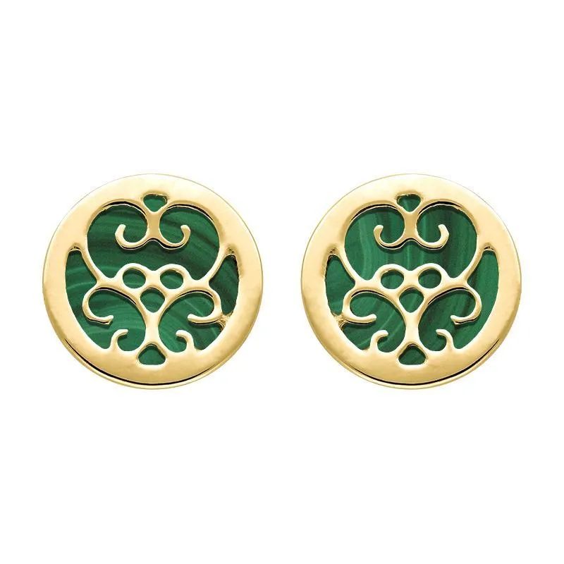 9ct Yellow Gold Malachite Flore Filigree Stud Earrings sold by Jura Watches