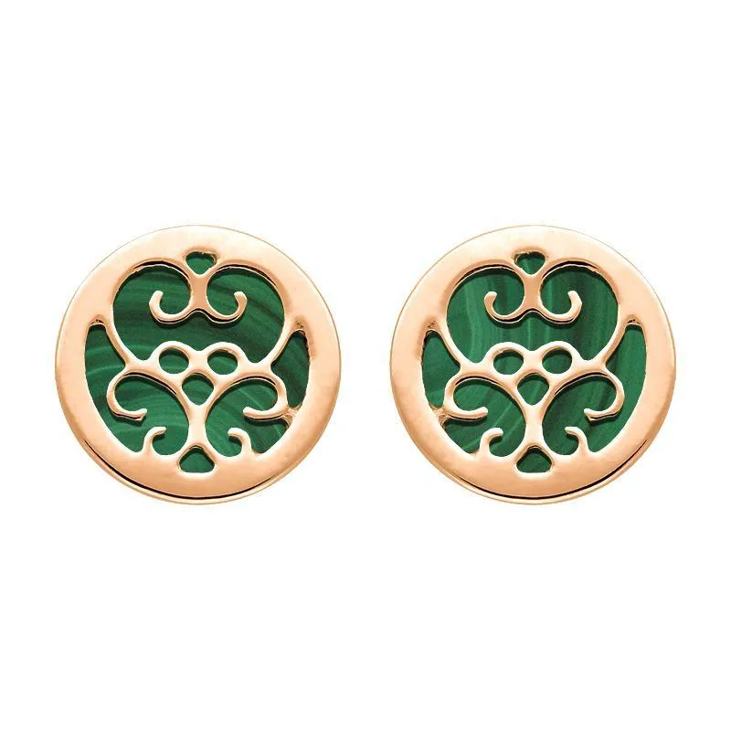 9ct Rose Gold Malachite Flore Filigree Stud Earrings sold by Jura Watches