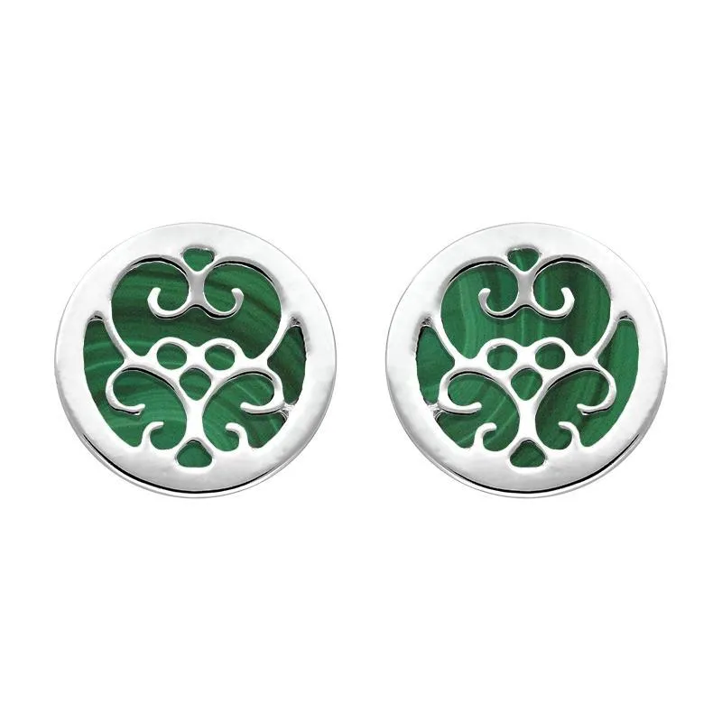 9ct White Gold Malachite Flore Filigree Stud Earrings sold by Jura Watches