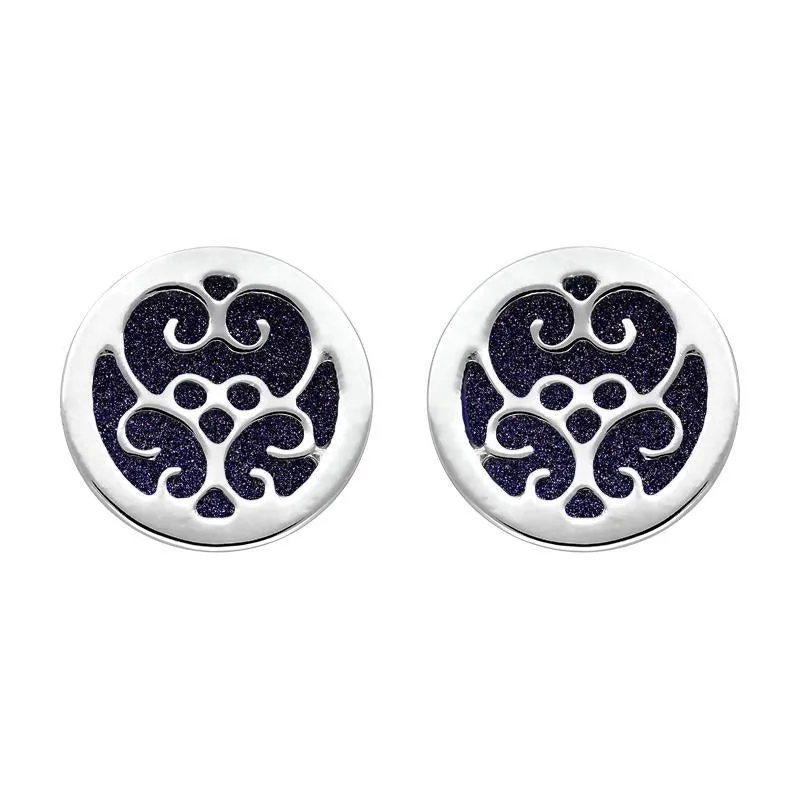 9ct White Gold Blue Goldstone Flore Filigree Stud Earrings sold by Jura Watches