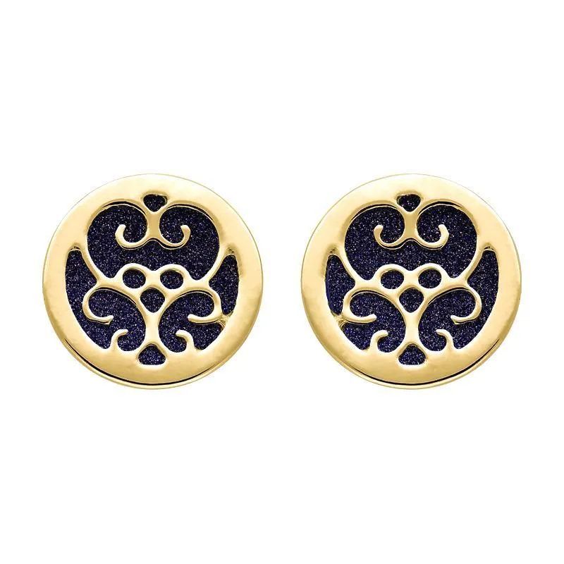9ct Yellow Gold Blue Goldstone Flore Filigree Stud Earrings sold by Jura Watches