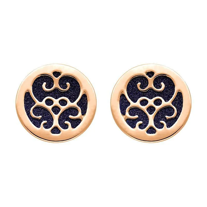 9ct Rose Gold Blue Goldstone Flore Filigree Stud Earrings sold by Jura Watches