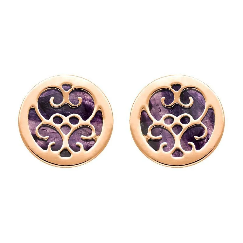 9ct Rose Gold Blue John Flore Filigree Stud Earrings sold by Jura Watches