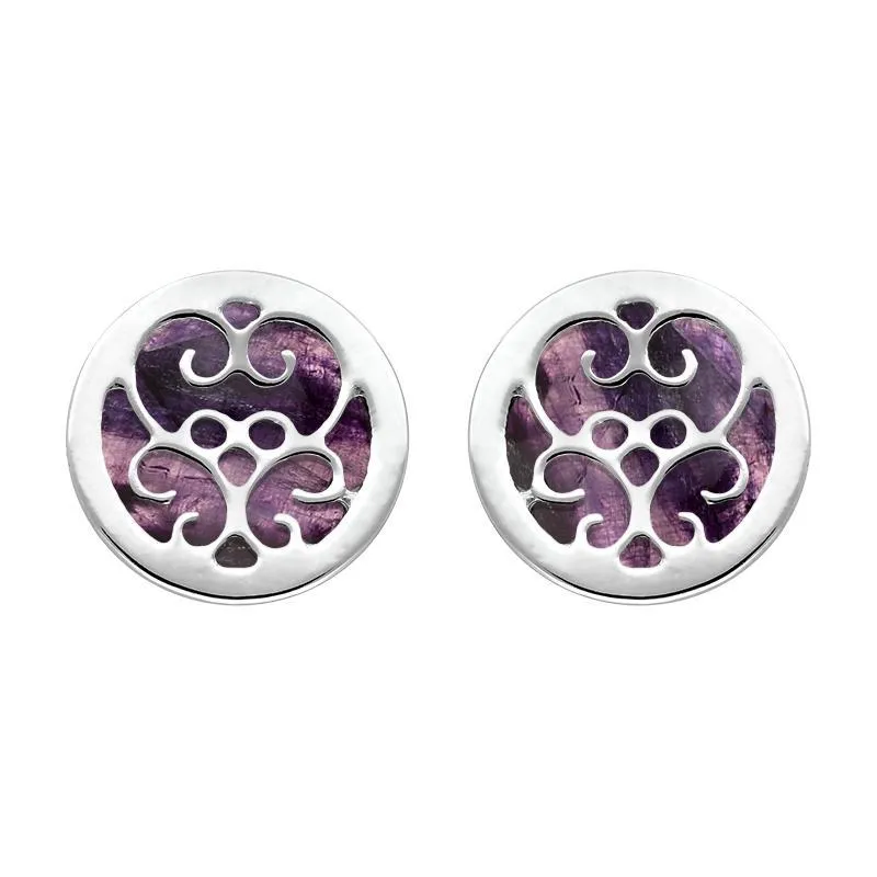 9ct White Gold Blue John Flore Filigree Stud Earrings sold by Jura Watches