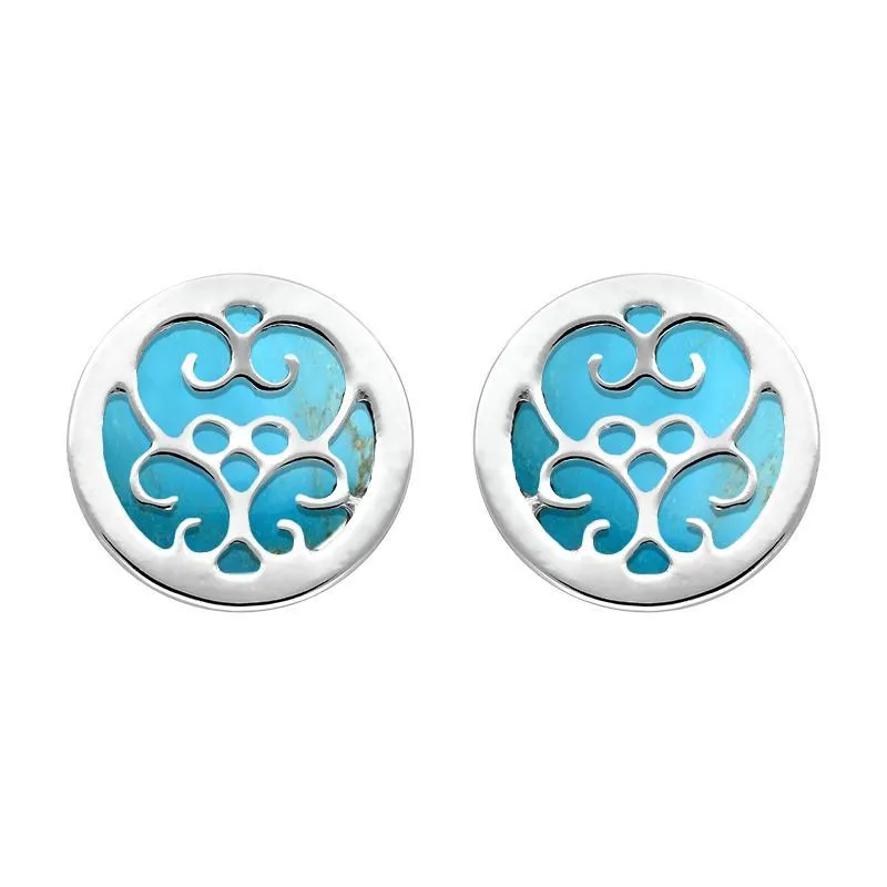 9ct White Gold Turquoise Flore Filigree Earrings sold by Jura Watches