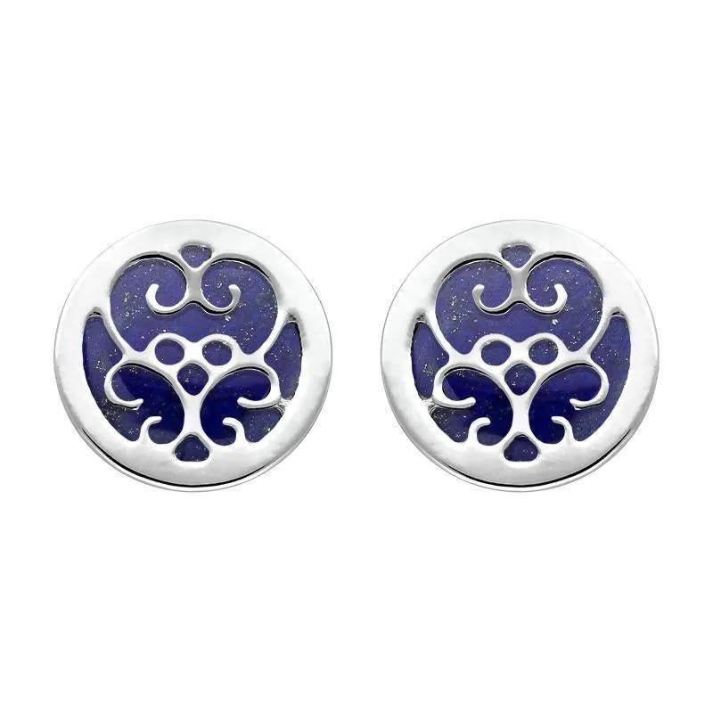 9ct White Gold Lapis Lazuli Flore Filigree Stud Earrings sold by Jura Watches