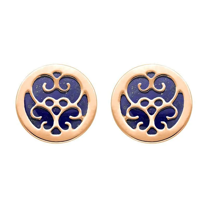 9ct Rose Gold Lapis Lazuli Flore Filigree Stud Earrings sold by Jura Watches