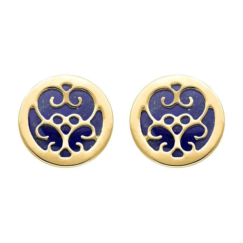 9ct Yellow Gold Lapis Lazuli Flore Filigree Stud Earrings sold by Jura Watches