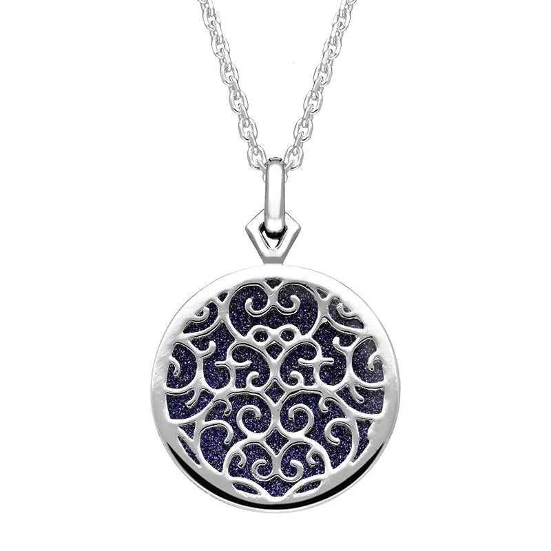 Sterling Silver Blue Goldstone Flore Filigree Necklace sold by Jura Watches