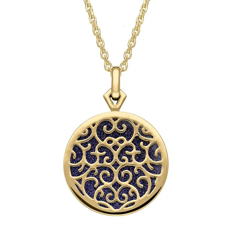 9ct Yellow Gold Blue Goldstone Flore Filigree Necklace sold by Jura Watches