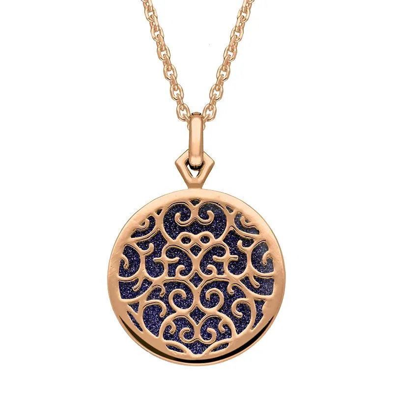 9ct Rose Gold Blue Goldstone Flore Filigree Necklace sold by Jura Watches