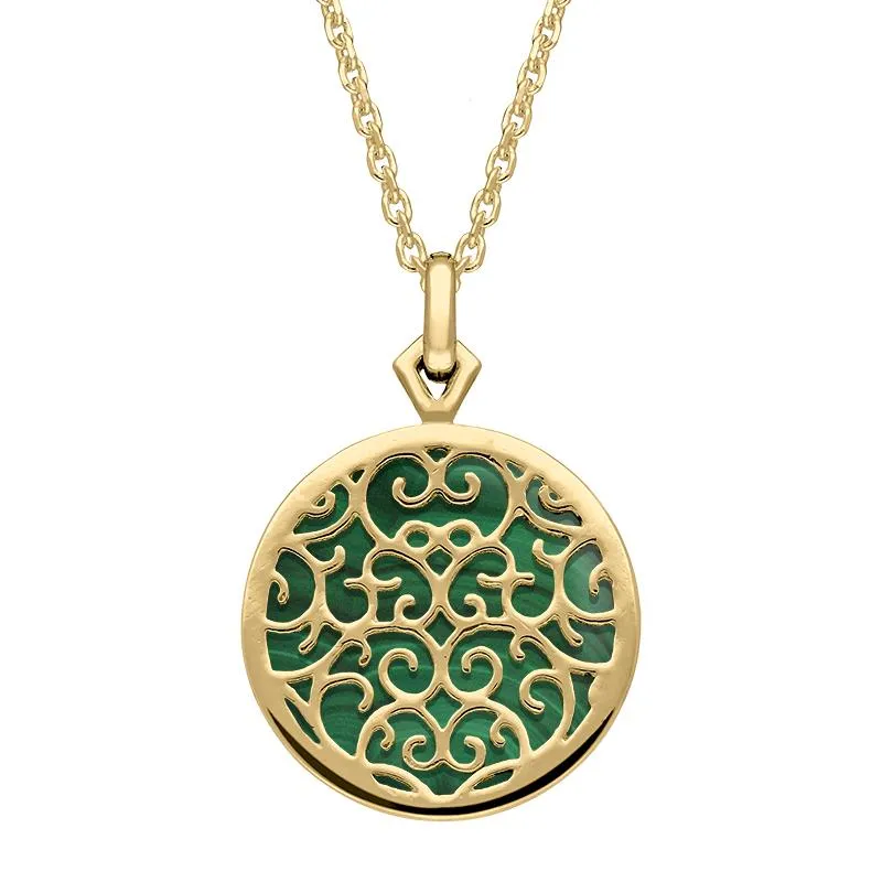 9ct Yellow Gold Malachite Flore Filigree Necklace sold by Jura Watches