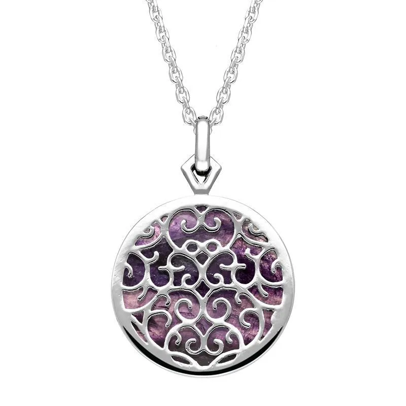9ct White Gold Blue John Flore Filigree Necklace sold by Jura Watches