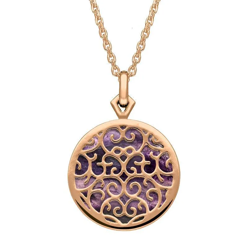 9ct Rose Gold Blue John Flore Filigree Necklace sold by Jura Watches
