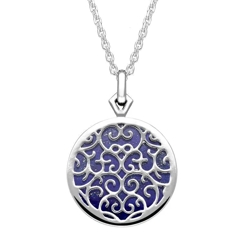 9ct White Gold Lapis Lazuli Flore Filigree Necklace sold by Jura Watches