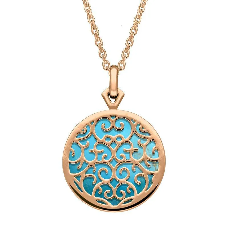 9ct Rose Gold Turquoise Flore Filigree Necklace sold by Jura Watches