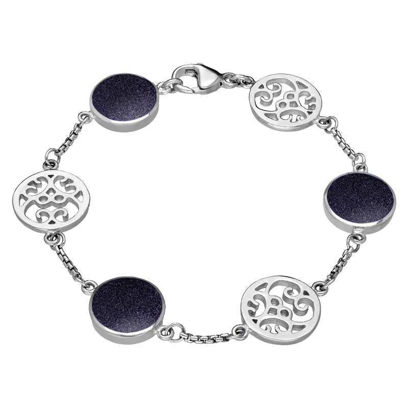 Sterling Silver Blue Goldstone Flore Filigree Bracelet sold by Jura Watches