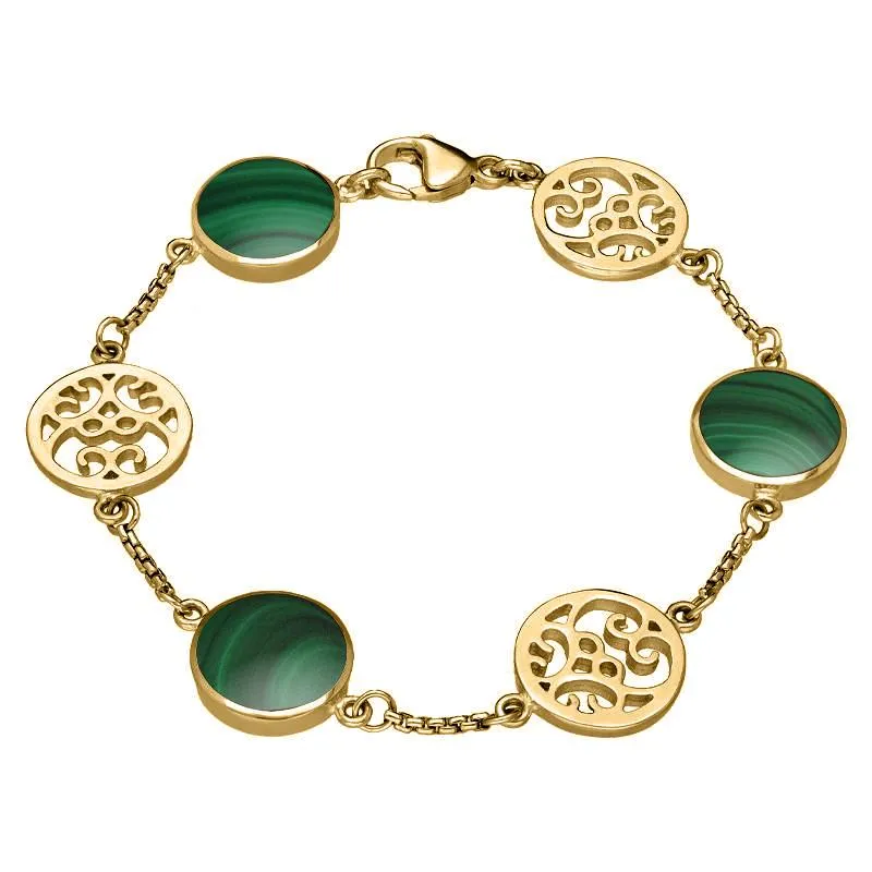 9ct Yellow Gold Malachite Flore Filigree Bracelet sold by Jura Watches