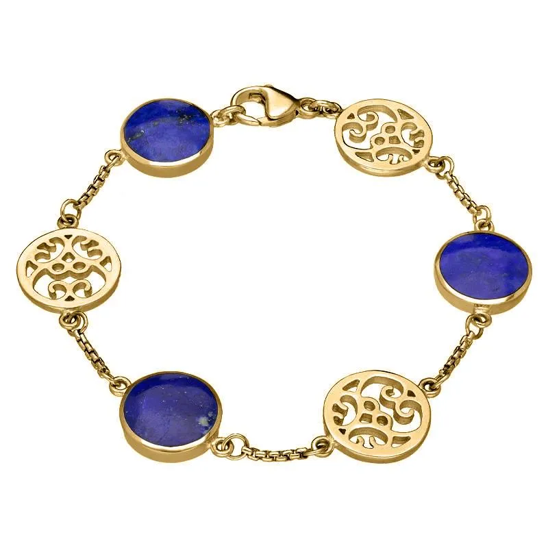 9ct Yellow Gold Lapis Lazuli Flore Filigree Bracelet sold by Jura Watches