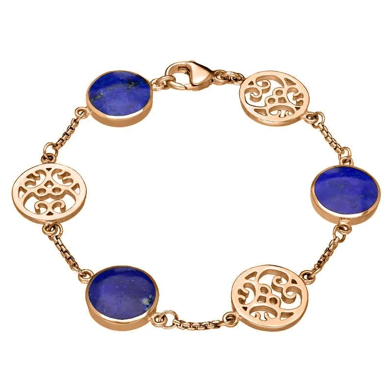 9ct Rose Gold Lapis Lazuli Flore Filigree Bracelet sold by Jura Watches