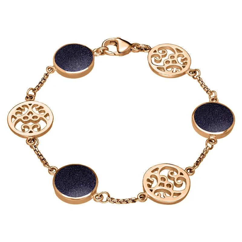 9ct Rose Gold Blue Goldstone Flore Filigree Bracelet sold by Jura Watches