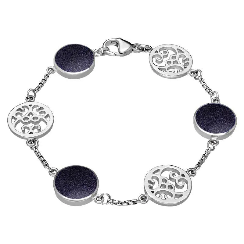 9ct White Gold Blue Goldstone Flore Filigree Bracelet sold by Jura Watches