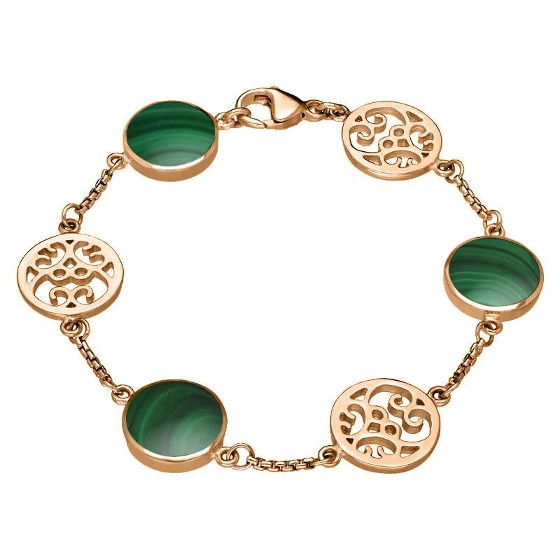 9ct Rose Gold Malachite Flore Filigree Bracelet sold by Jura Watches