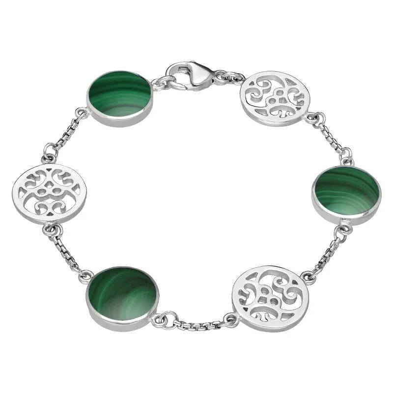 9ct White Gold Malachite Flore Filigree Bracelet sold by Jura Watches
