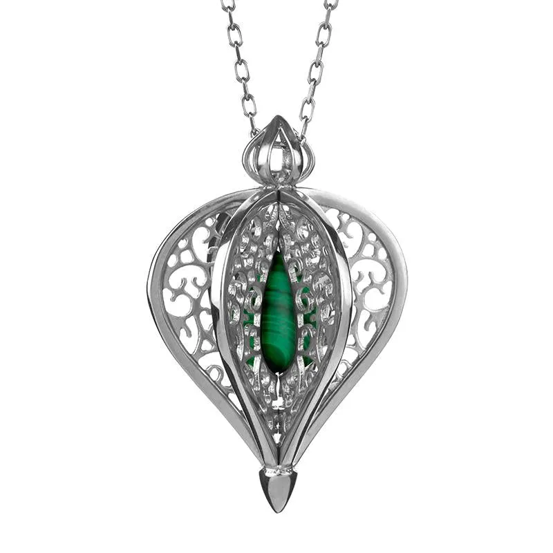 Sterling Silver Malachite Flore Filigree Small Necklace sold by Jura Watches