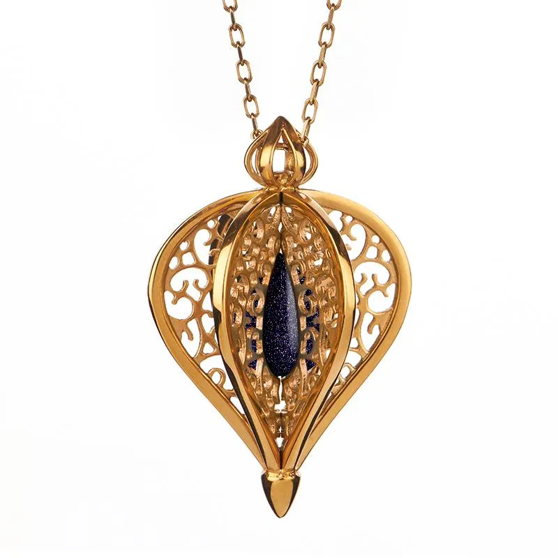 9ct Yellow Gold Blue Goldstone Flore Filigree Small Necklace sold by Jura Watches