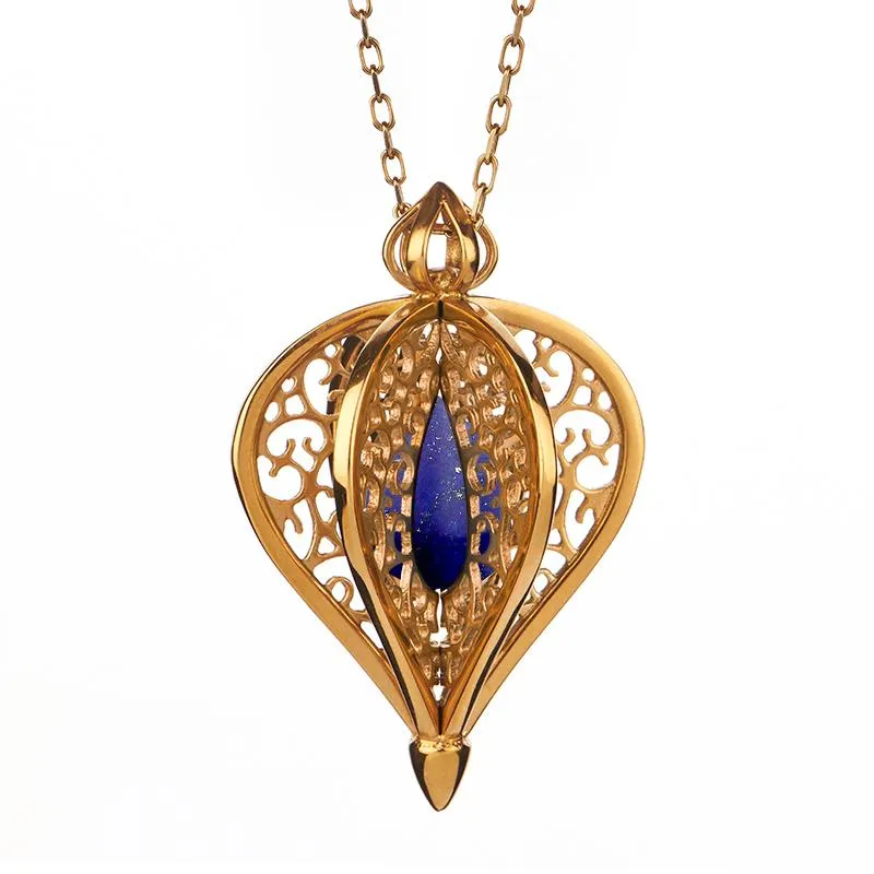 9ct Yellow Gold Lapis Lazuli Flore Filigree Small Necklace sold by Jura Watches