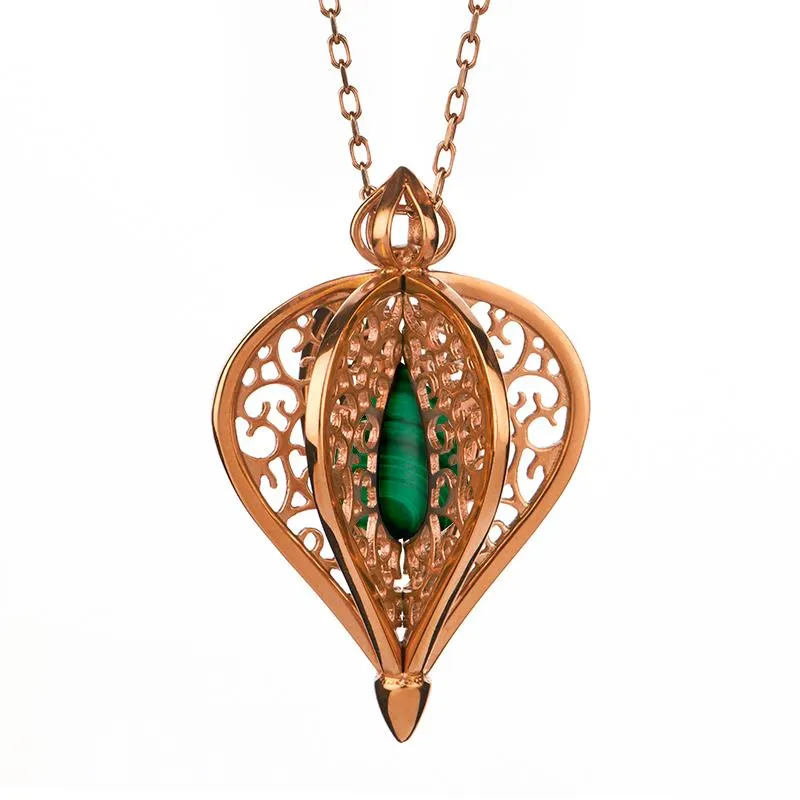 Rose Gold Plated Sterling Silver Malachite Flore Filigree Small Necklace sold by Jura Watches