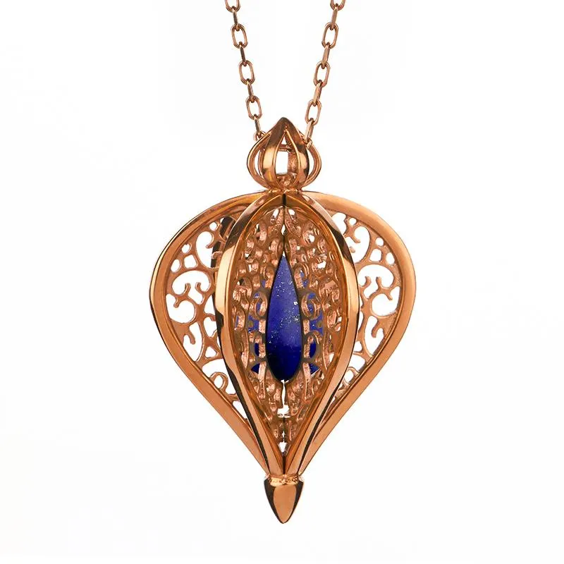 Rose Gold Plated Sterling Silver Lapis Lazuli Flore Filigree Small Necklace sold by Jura Watches