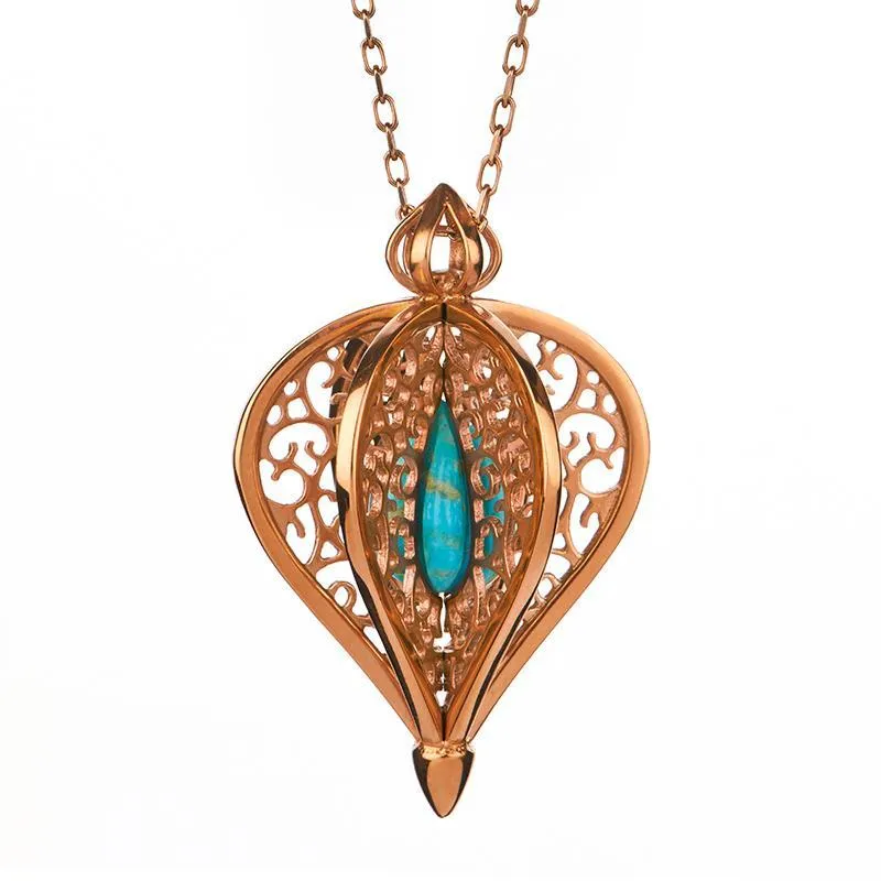 Rose Gold Plated Sterling Silver Turquoise Flore Filigree Small Necklace sold by Jura Watches