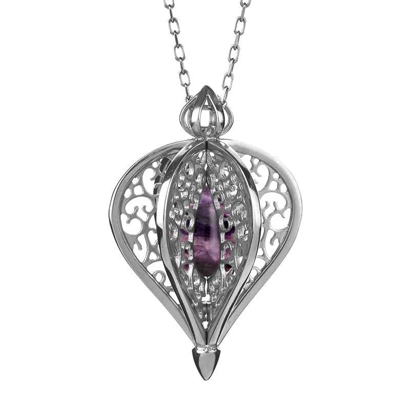 9ct White Gold Blue John Flore Filigree Small Necklace sold by Jura Watches