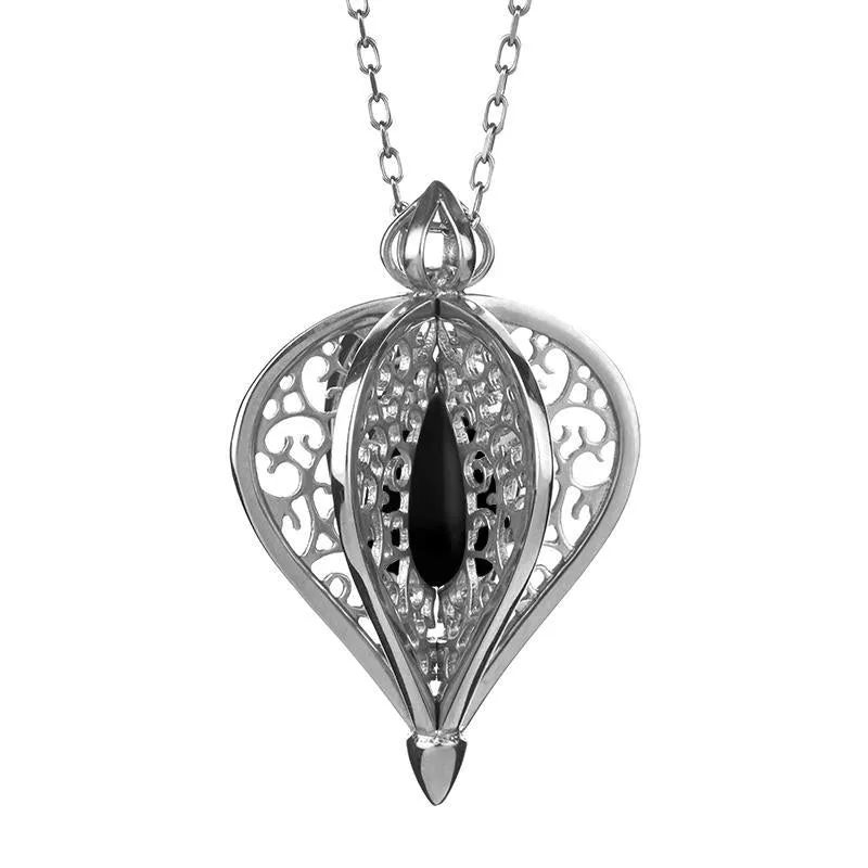9ct White Gold Whitby Jet Flore Filigree Small Necklace sold by Jura Watches