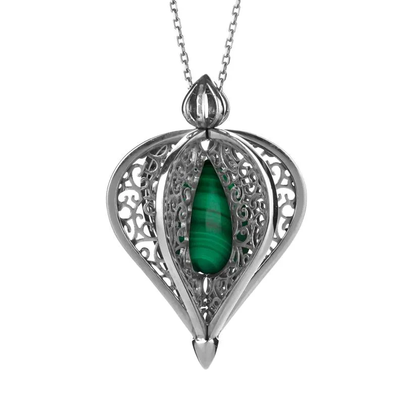 Sterling Silver Malachite Flore Filigree Droplet Necklace sold by Jura Watches