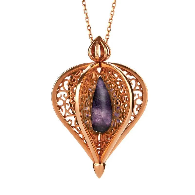 Rose Gold Plated Sterling Silver Blue John Flore Filigree Droplet Necklace sold by Jura Watches