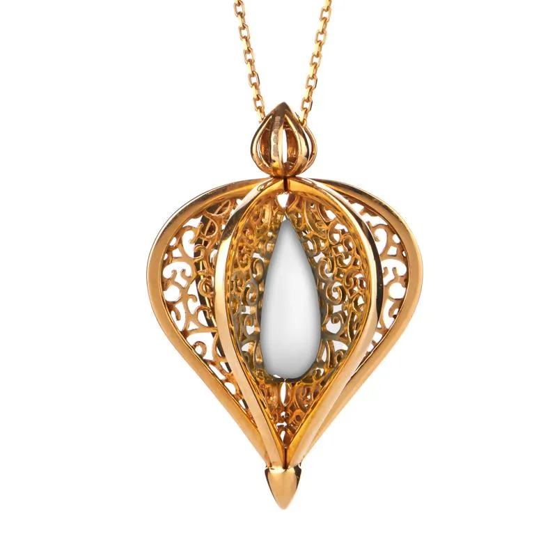9ct Yellow Gold Bauxite Flore Filigree Droplet Necklace sold by Jura Watches